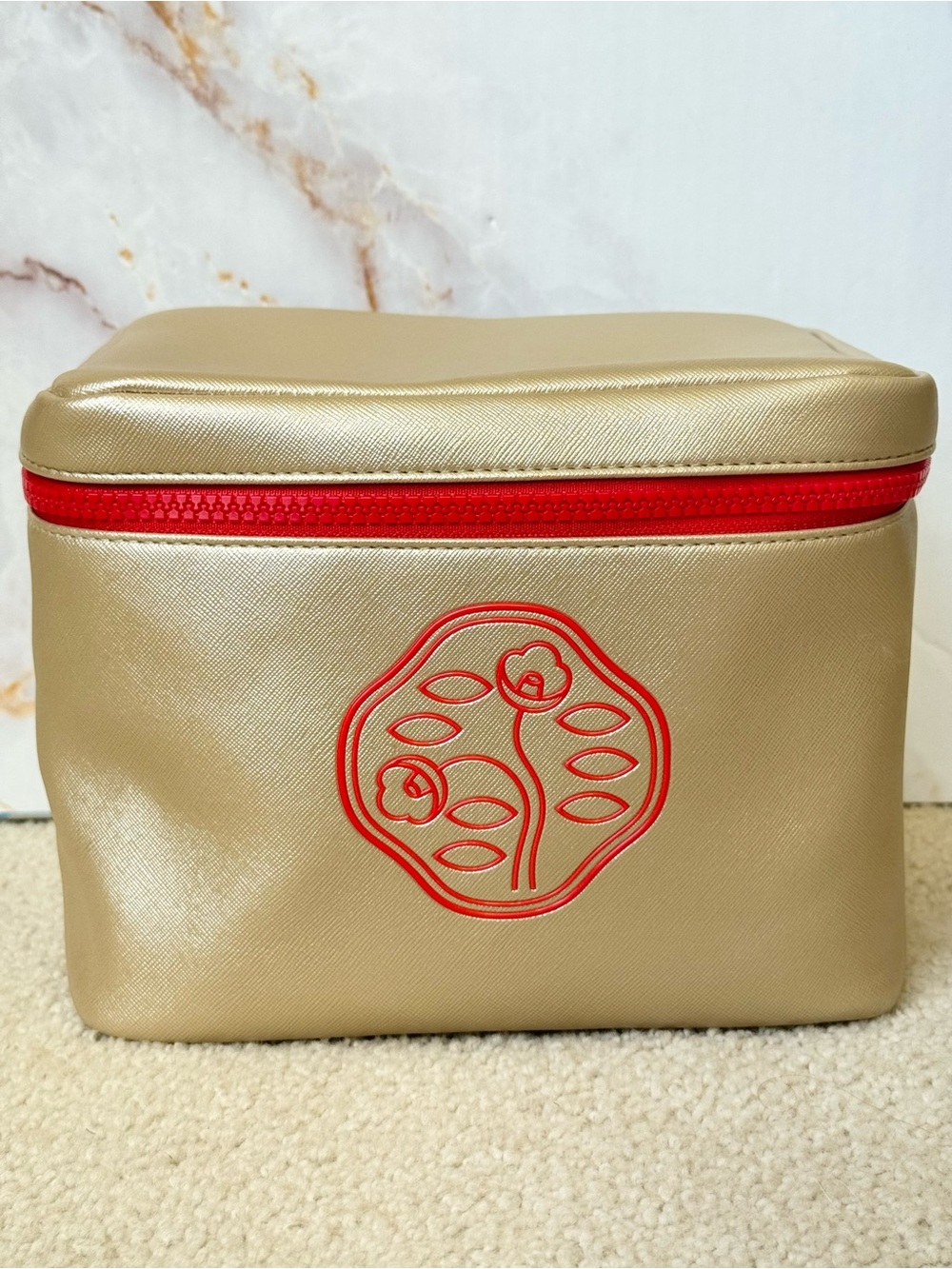 Shiseido Cosmetic Travel Case - Large Makeup Bag Zip Toiletry Pouch Faux Leather